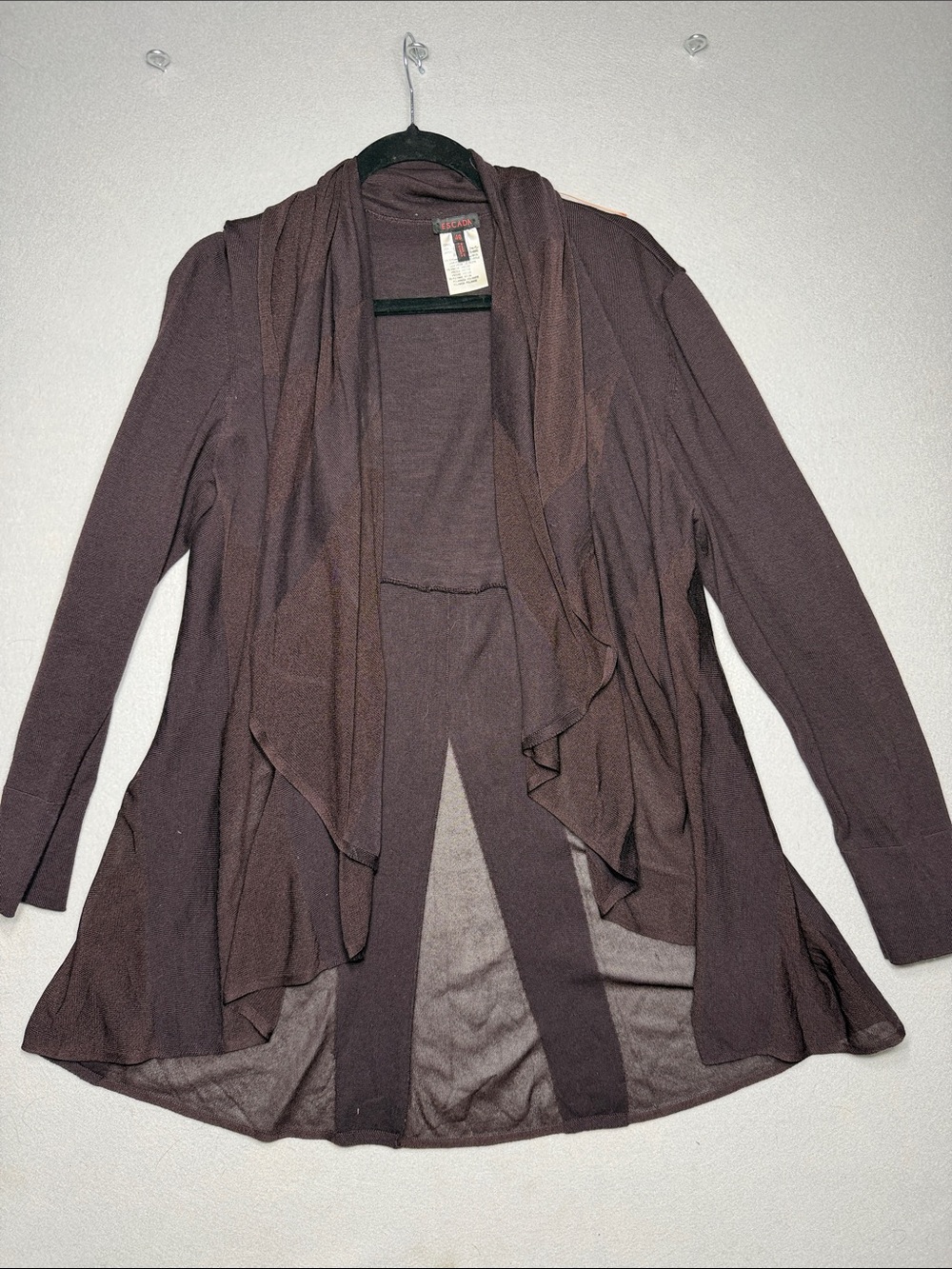 Escada Brown Draped Open-Front Cardigan 80% virgin wool